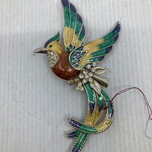 Vtg 1980s D'ORLAN BOUCHER 6" enamel phoenix paradise bird parrot brooch